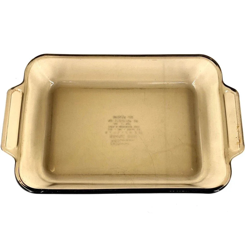 Vintage Anchor Oven Baking Dish 8x11.5x2 Inch 2 Quart Amber Casserole Pan Pyrex